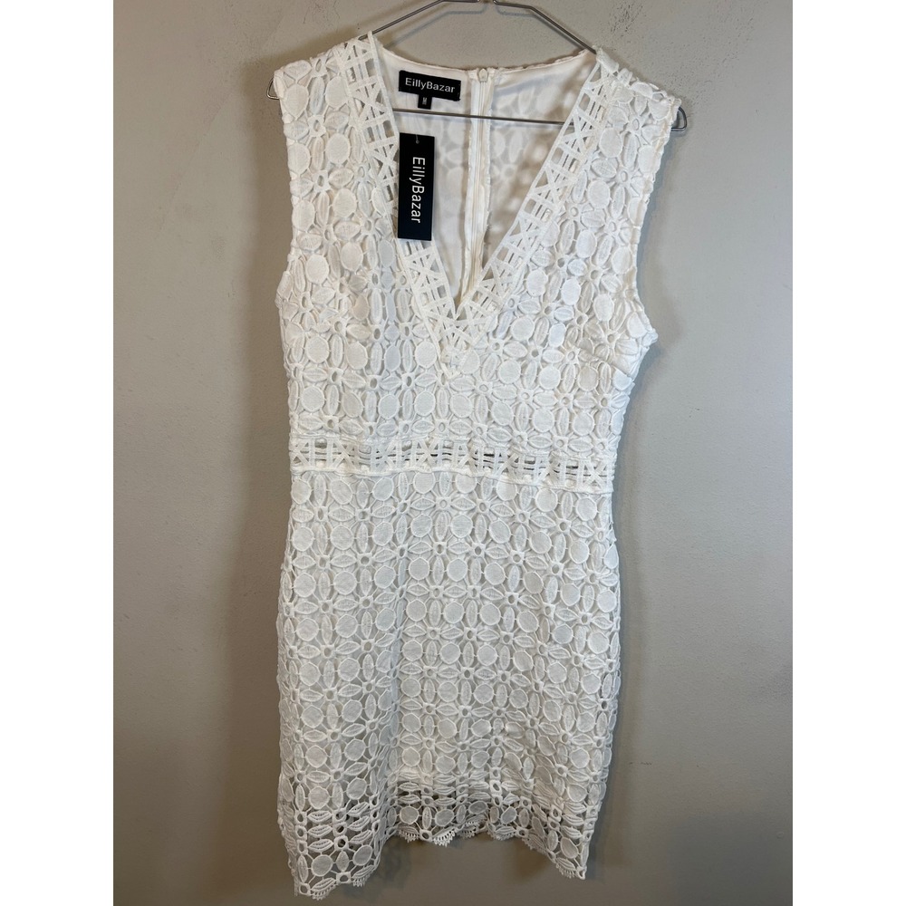EillyBazar Womens Dress Floral Crochet Lace White Size M NWT